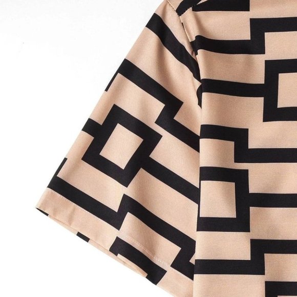 Casual Khaki Geometric Print Men's Shirt & Shorts - Picture 5 of 6